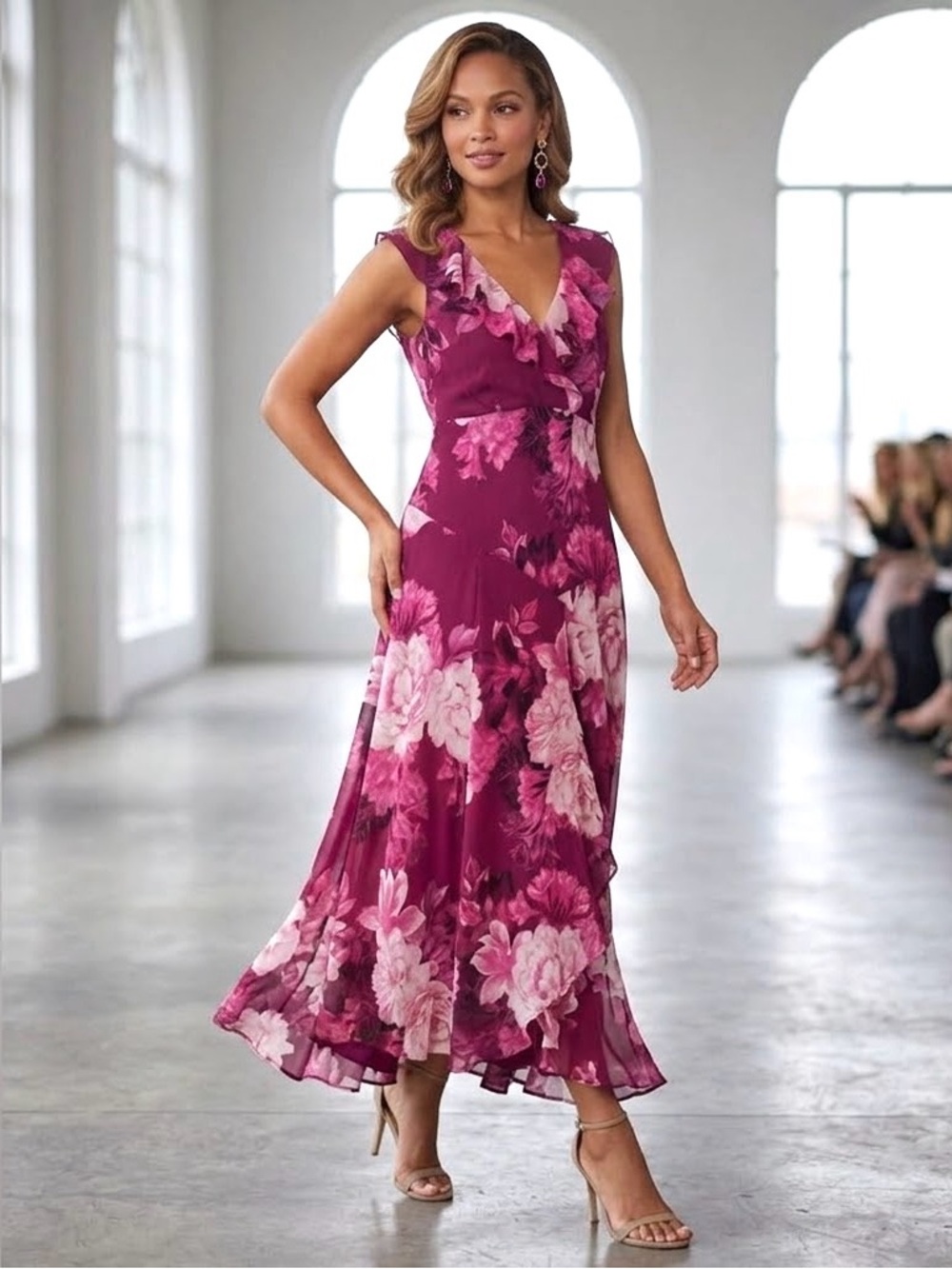 LAURA Multicolored Asymmetrical Floral Wrap Maxi Dress  - Size 8
